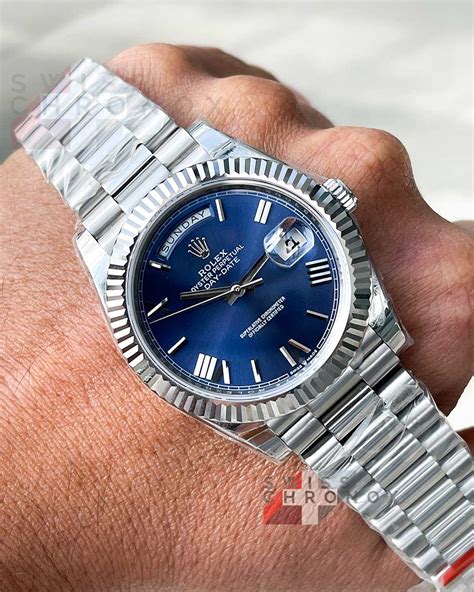 rolex day date steel blue dial|rolex day date ice blue.